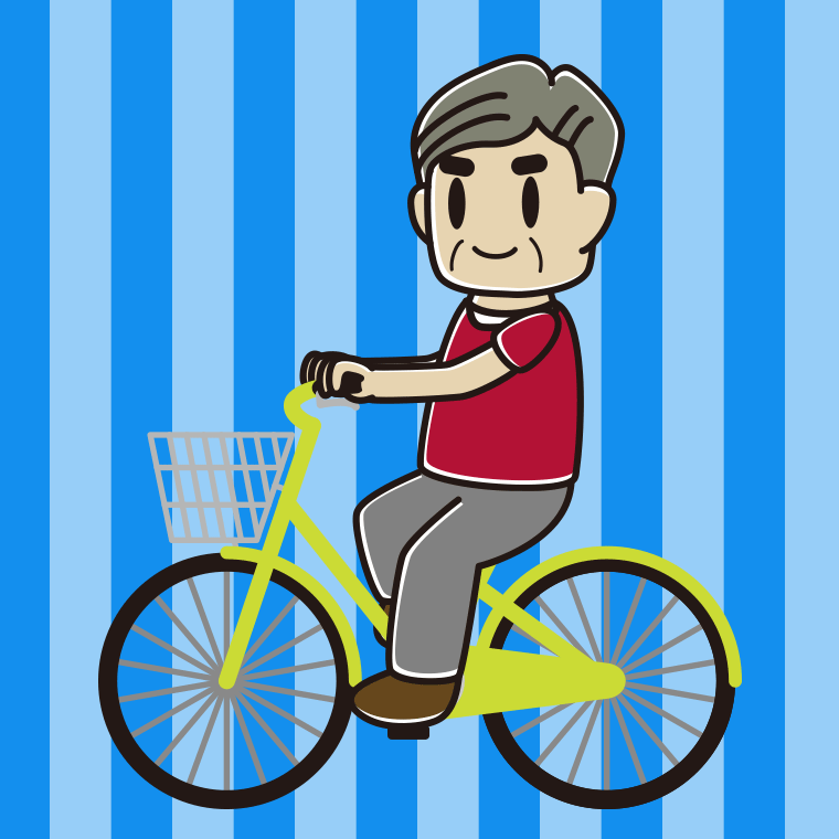 自転車に乗るおじさんのイラスト【色、背景あり】PNG