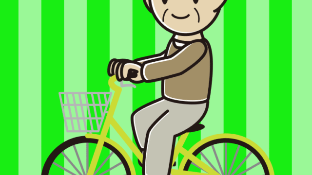 自転車に乗るおじいさんのイラスト【色、背景あり】PNG