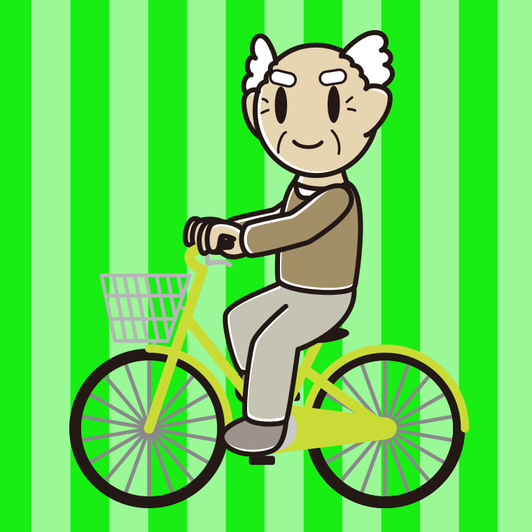 自転車に乗るおじいさんのイラスト【色、背景あり】PNG