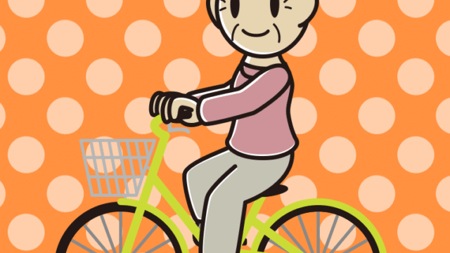 自転車に乗るおばあさんのイラスト【色、背景あり】PNG