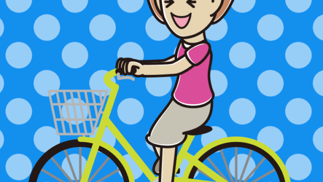 自転車に乗って笑う女性のイラスト【色、背景あり】PNG