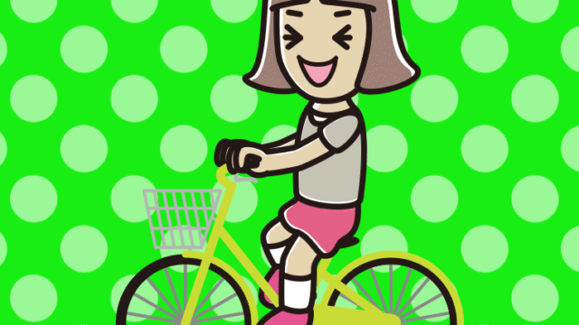 自転車に乗って笑う小学生女子のイラスト【色、背景あり】PNG