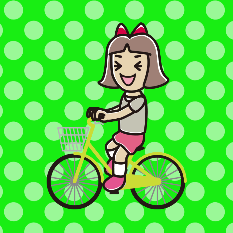 自転車に乗って笑う小学生女子のイラスト【色、背景あり】PNG