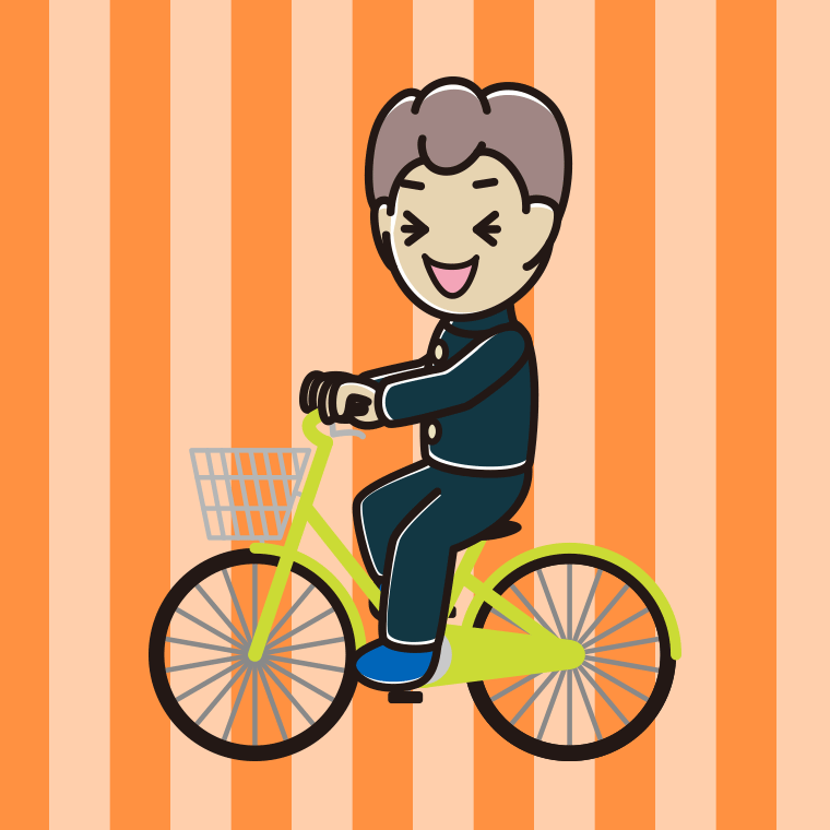 自転車に乗って笑う男子中学生のイラスト【色、背景あり】PNG