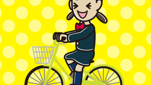 自転車に乗って笑う女子中学生のイラスト【色、背景あり】PNG