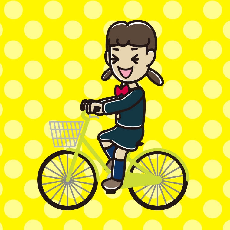 自転車に乗って笑う女子中学生のイラスト【色、背景あり】PNG