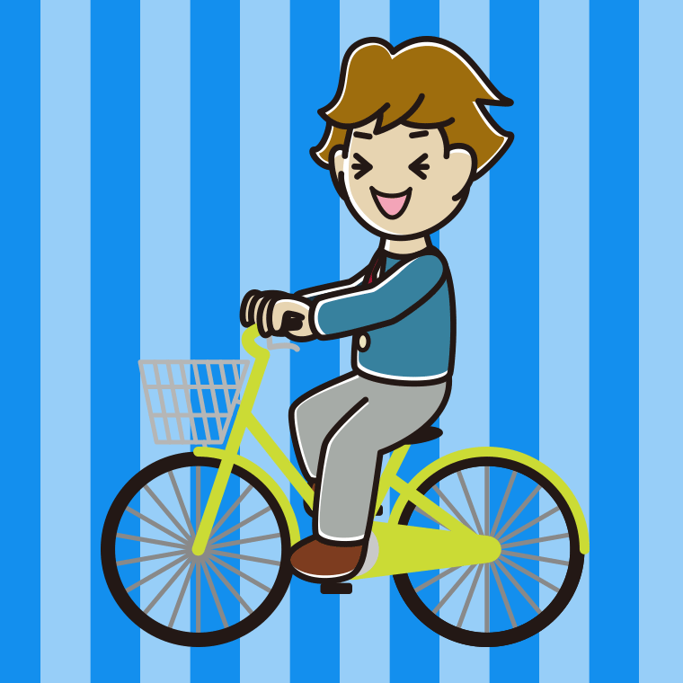 自転車に乗って笑う男子高校生のイラスト【色、背景あり】PNG