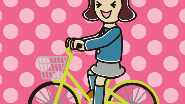 自転車に乗って笑う女子高校生のイラスト【色、背景あり】PNG