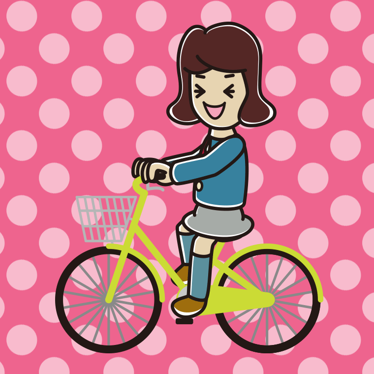 自転車に乗って笑う女子高校生のイラスト【色、背景あり】PNG