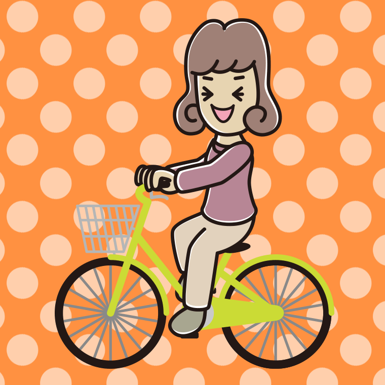 自転車に乗って笑う女子大学生のイラスト【色、背景あり】PNG