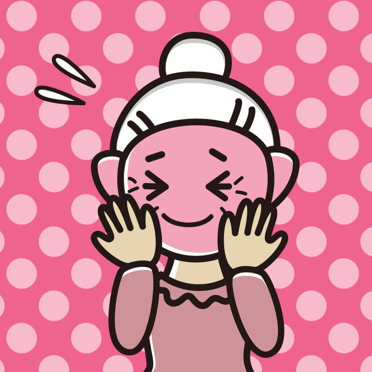 恥ずかしがるおばあさんのイラスト【色、背景あり】PNG