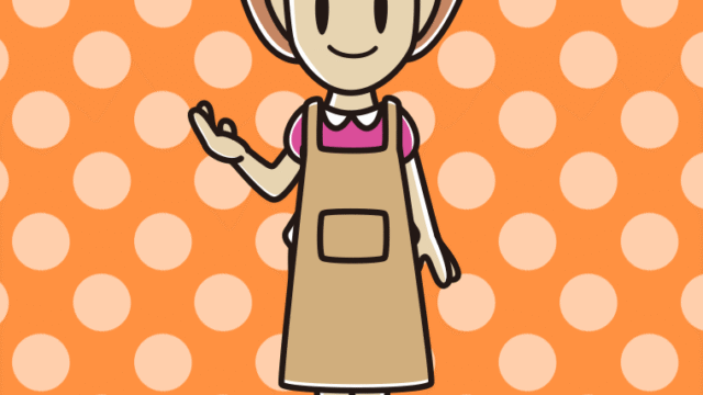 案内するエプロン姿の女性のイラスト【色、背景あり】PNG