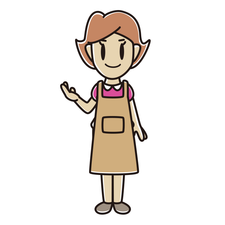 案内するエプロン姿の女性のイラスト【色あり、背景なし】透過PNG
