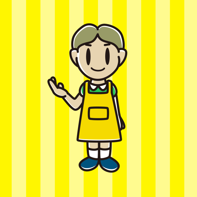 案内するエプロン姿の小学生男子のイラスト【色、背景あり】PNG