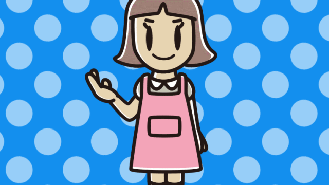 案内するエプロン姿の小学生女子のイラスト【色、背景あり】PNG