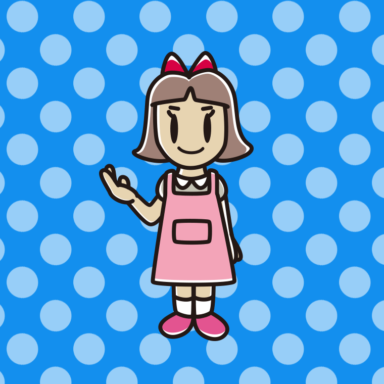案内するエプロン姿の小学生女子のイラスト【色、背景あり】PNG