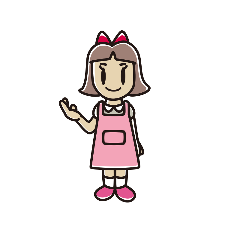 案内するエプロン姿の小学生女子のイラスト【色あり、背景なし】透過PNG
