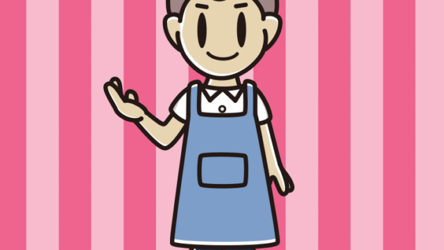 案内するエプロン姿の男子中学生のイラスト【色、背景あり】PNG