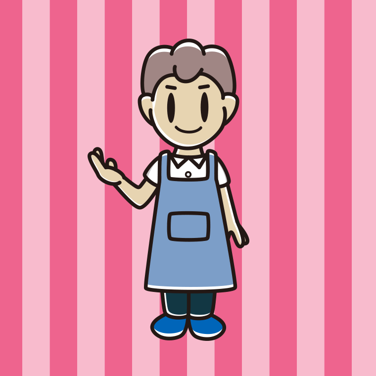 案内するエプロン姿の男子中学生のイラスト【色、背景あり】PNG