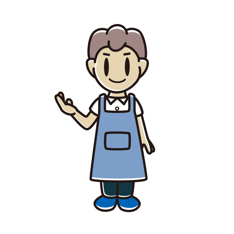 案内するエプロン姿の男子中学生のイラスト【色あり、背景なし】透過PNG