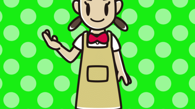 案内するエプロン姿の女子中学生のイラスト【色、背景あり】PNG