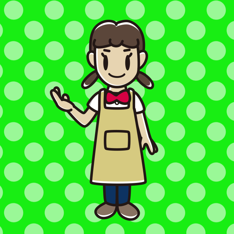案内するエプロン姿の女子中学生のイラスト【色、背景あり】PNG