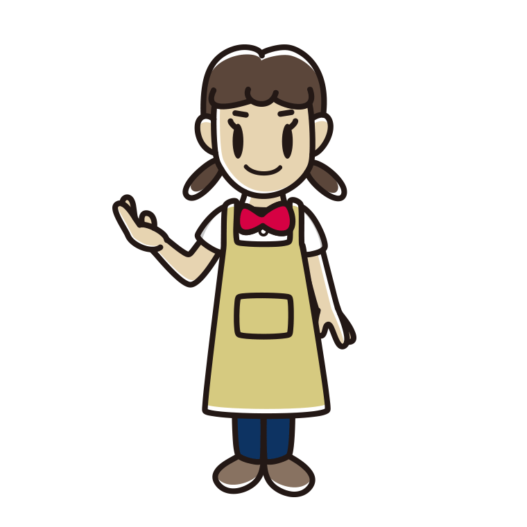 案内するエプロン姿の女子中学生のイラスト【色あり、背景なし】透過PNG
