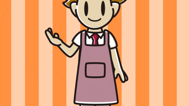 案内するエプロン姿の男子高校生のイラスト【色、背景あり】PNG