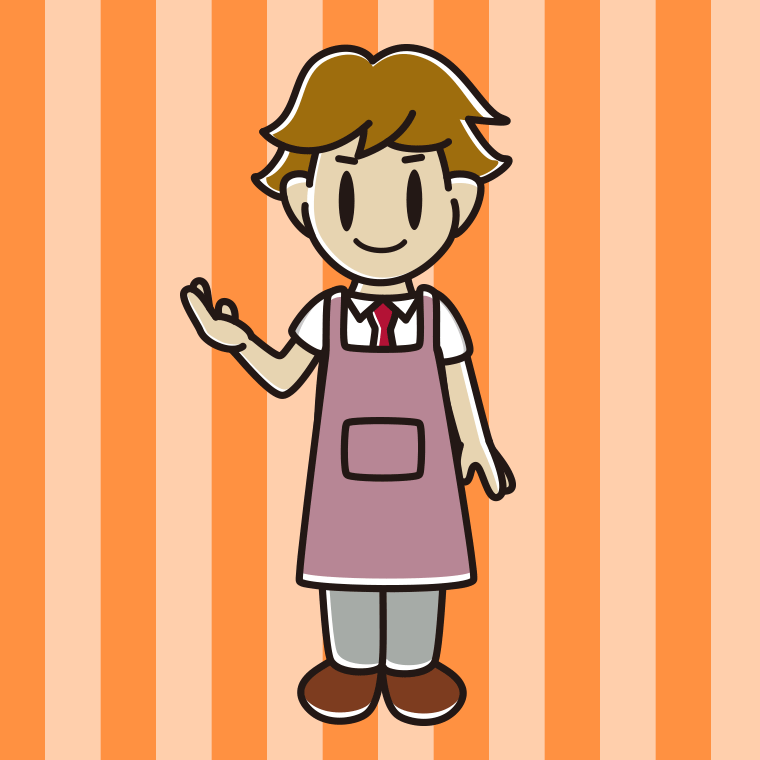 案内するエプロン姿の男子高校生のイラスト【色、背景あり】PNG
