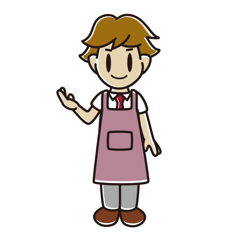 案内するエプロン姿の男子高校生のイラスト【色あり、背景なし】透過PNG