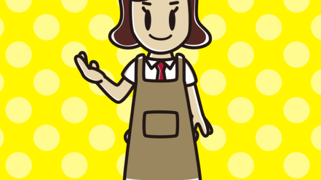 案内するエプロン姿の女子高校生のイラスト【色、背景あり】PNG