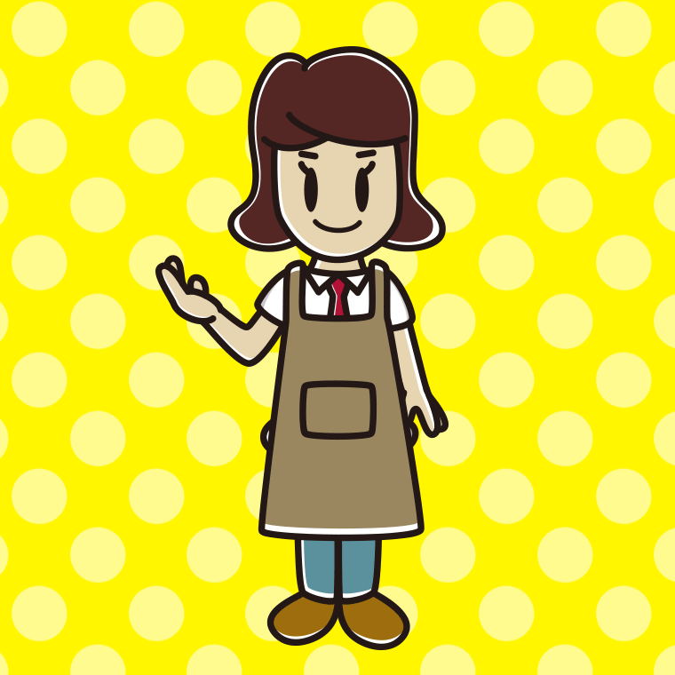 案内するエプロン姿の女子高校生のイラスト【色、背景あり】PNG