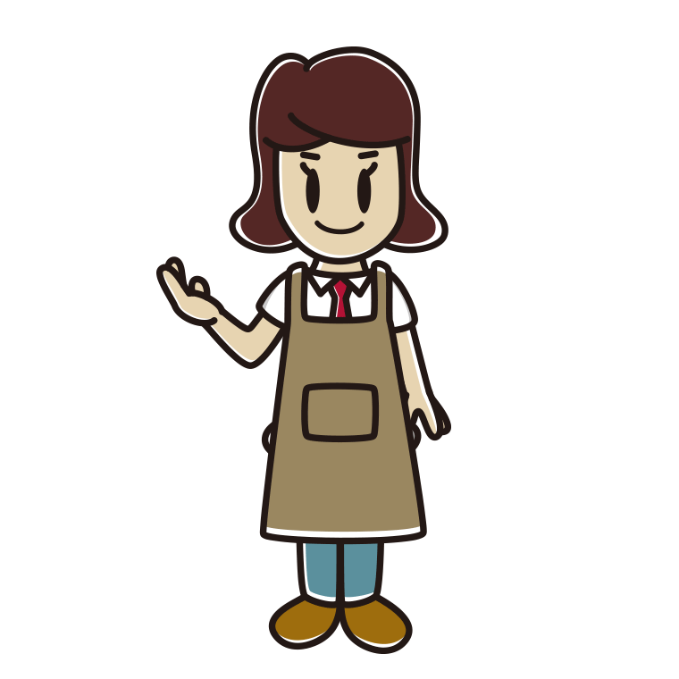 案内するエプロン姿の女子高校生のイラスト【色あり、背景なし】透過PNG
