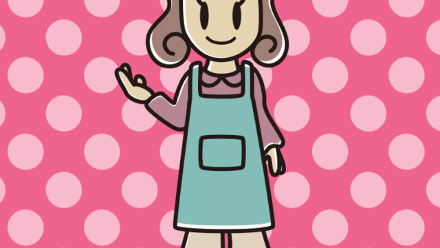 案内するエプロン姿の女子大学生のイラスト【色、背景あり】PNG