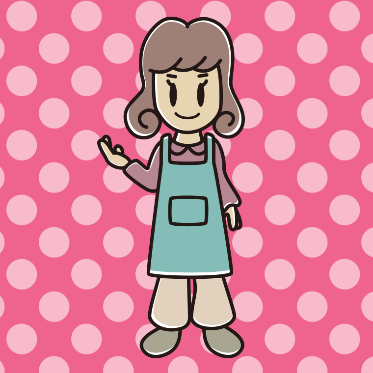 案内するエプロン姿の女子大学生のイラスト【色、背景あり】PNG
