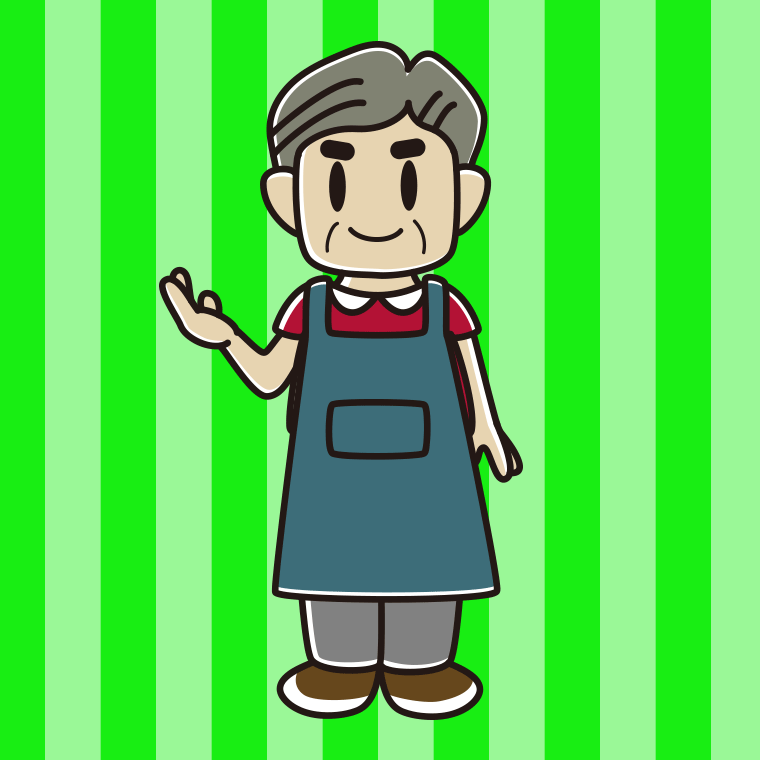案内するエプロン姿のおじさんのイラスト【色、背景あり】PNG