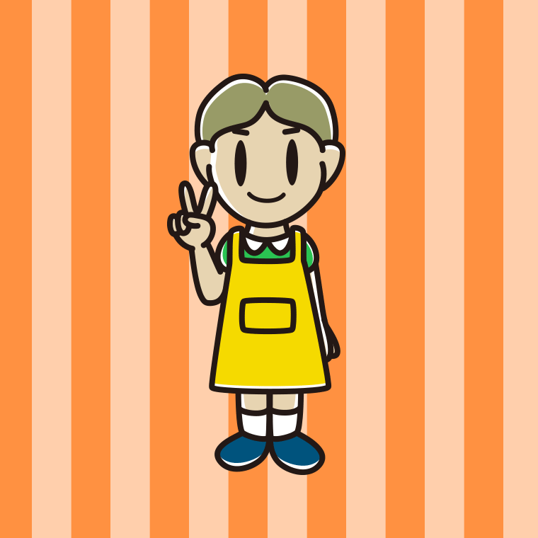 ピースをするエプロン姿の小学生男子のイラスト【色、背景あり】PNG