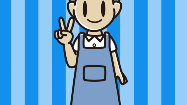 ピースをするエプロン姿の男子中学生のイラスト【色、背景あり】PNG
