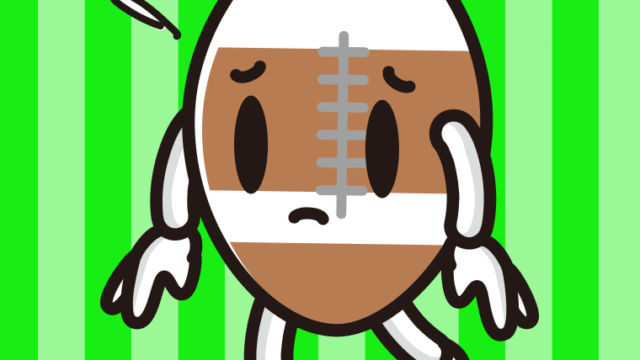 悲しそうなラグビーボールちゃんのイラスト【色、背景あり】PNG