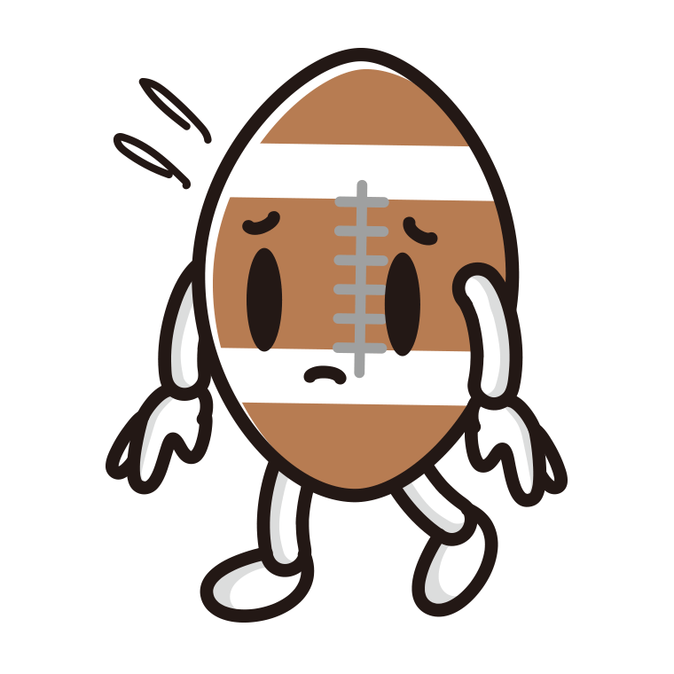 悲しそうなラグビーボールちゃんのイラスト【色あり、背景なし】透過PNG