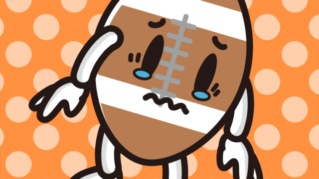 泣くラグビーボールちゃんのイラスト【色、背景あり】PNG