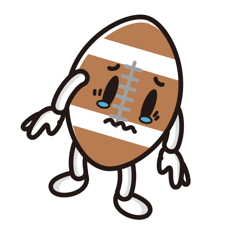 泣くラグビーボールちゃんのイラスト【色あり、背景なし】透過PNG