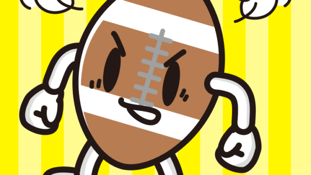 怒るラグビーボールちゃんのイラスト【色、背景あり】PNG
