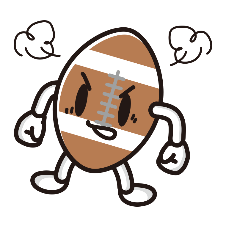 怒るラグビーボールちゃんのイラスト【色あり、背景なし】透過PNG