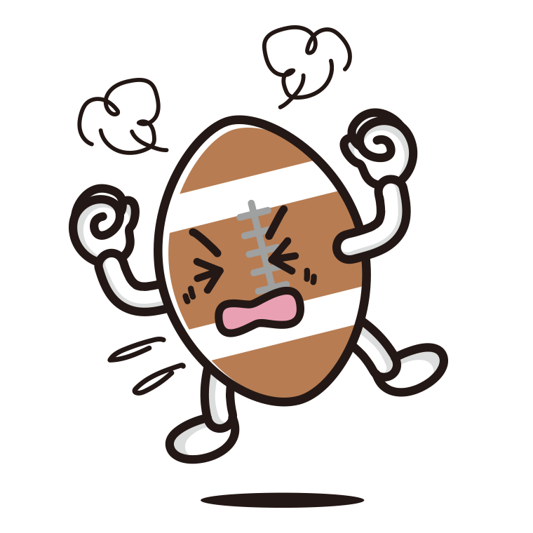 カンカンに怒るラグビーボールちゃんのイラスト【色あり、背景なし】透過PNG
