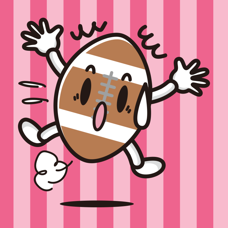 驚くラグビーボールちゃんのイラスト【色、背景あり】PNG