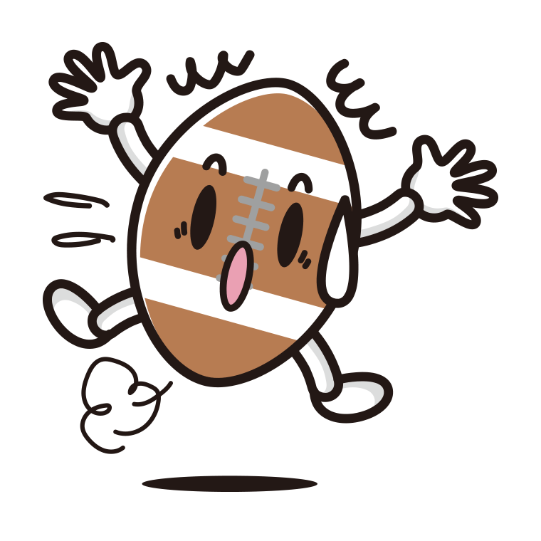 驚くラグビーボールちゃんのイラスト【色あり、背景なし】透過PNG