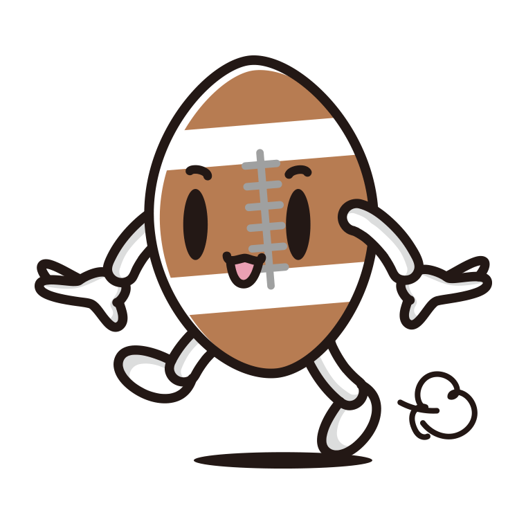 歩くラグビーボールちゃんのイラスト【色あり、背景なし】透過PNG