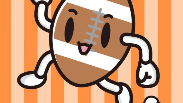 走るラグビーボールちゃんのイラスト【色、背景あり】PNG