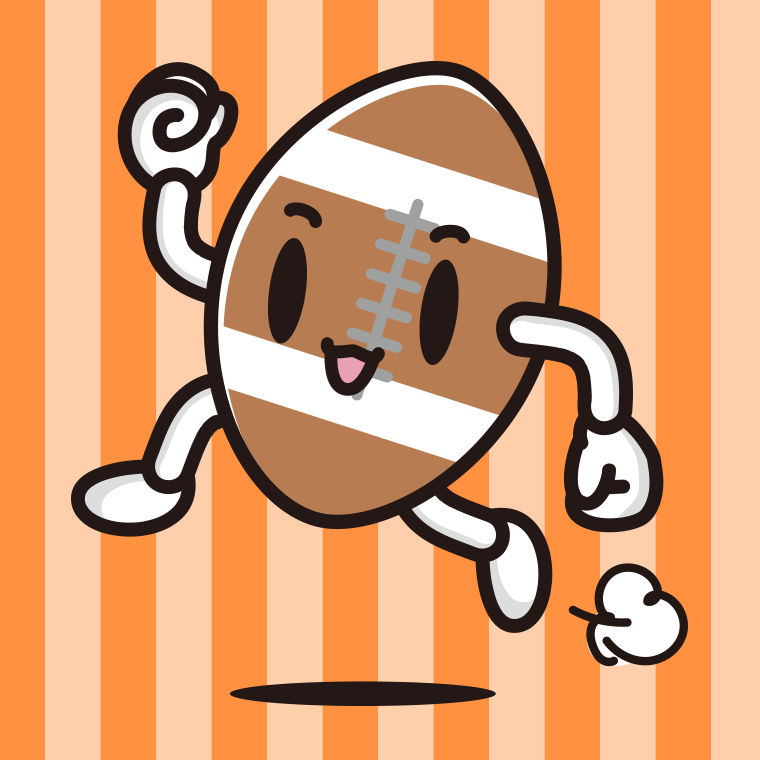 走るラグビーボールちゃんのイラスト【色、背景あり】PNG